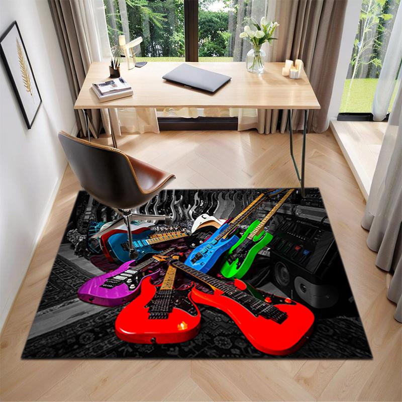1Pc Electric Guitar Theme Printed Circular Carpet, Home Door Mat, Outdoor Travel Protection Carpet A2