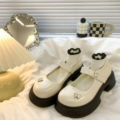 Zapatos Mary Jane de plataforma pequeños de cuero para mujer 2024 primavera y otoño nuevos zapatos de estilo británico cabeza redonda velcro zapatos sencillos franceses
