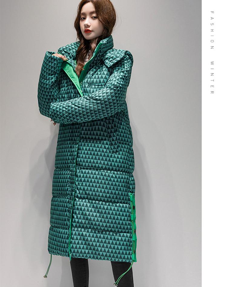 Herbst und Winter Damen einfarbig mit Kapuze kariert locker lässig verdickend warm lange Damenjacke