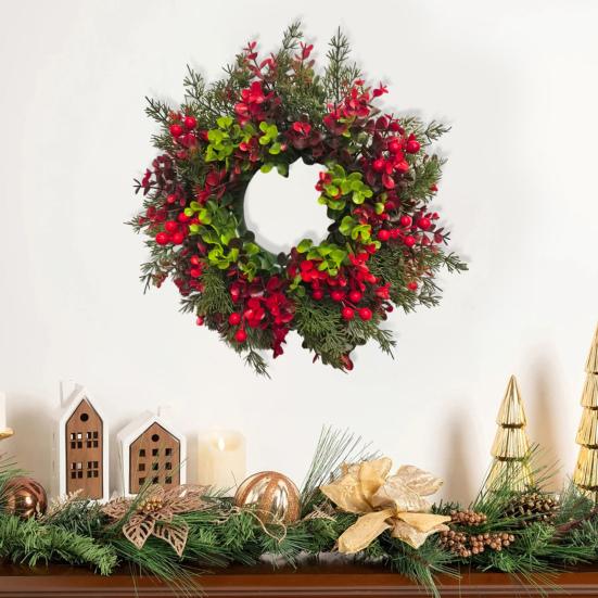 Christmas Wreath for Front Door Artificial Pine And Red Berry Greenery
