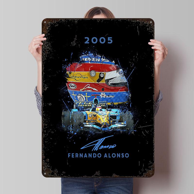 Fernando Alonso Printed Posters Customizable Wall Art Retro Vintage Metal Tin Signs for Home Room Office Decoration Gaming Cozy
