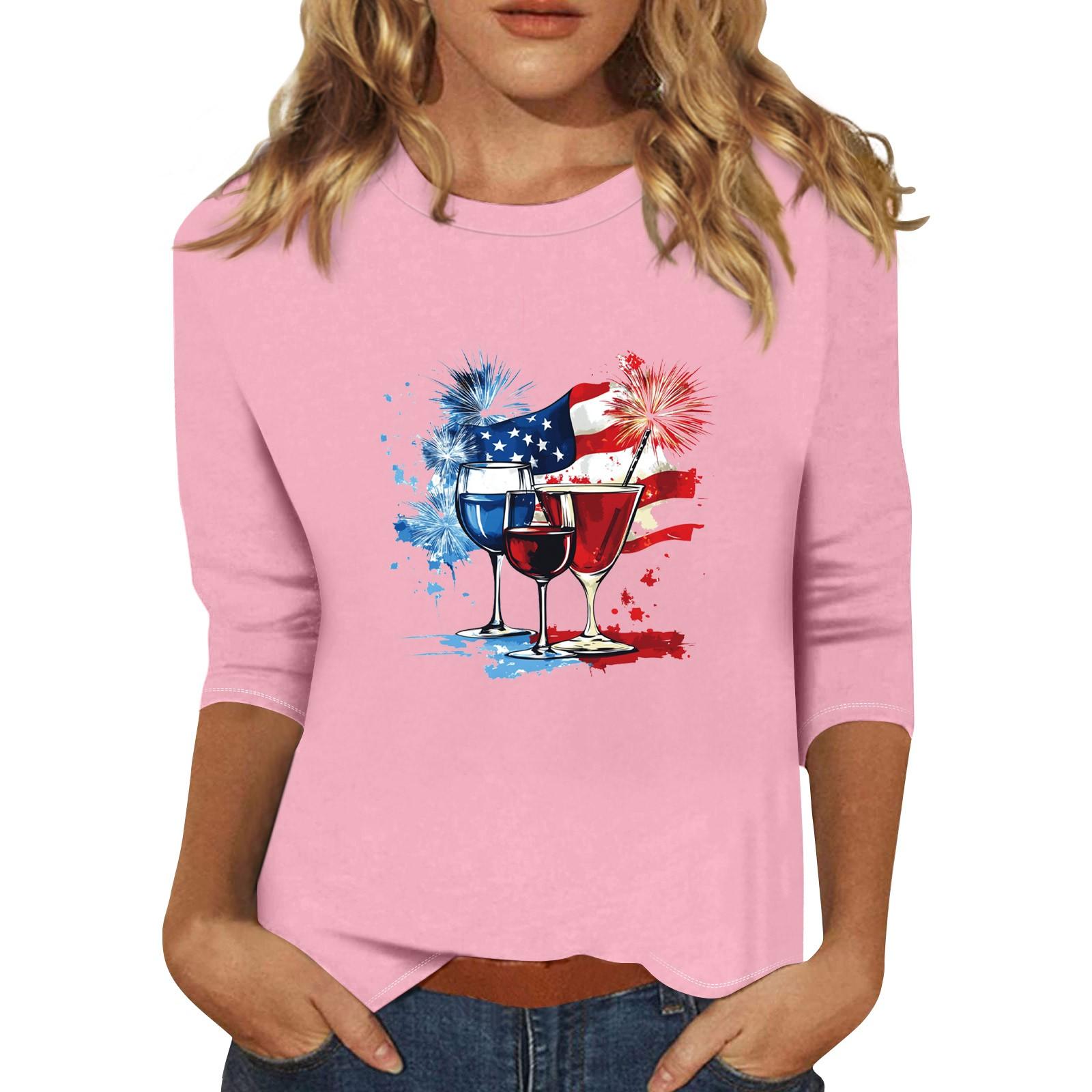 

Женский топ с круглым вырезом и принтом, футболка с рукавами три четверти Футболка с рукавами три четверти S розовый