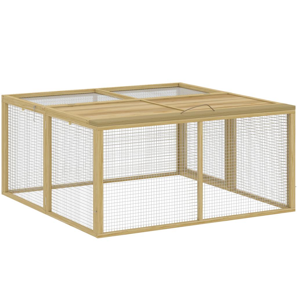 Small Animal Cage, Rabbit Hutch, Hinged Roof, Fir Wood, 120x120x57cm, Natural