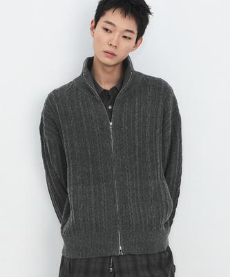 MINAV Shelter Wool Cable Knit Zip-Up [Charcoal]
