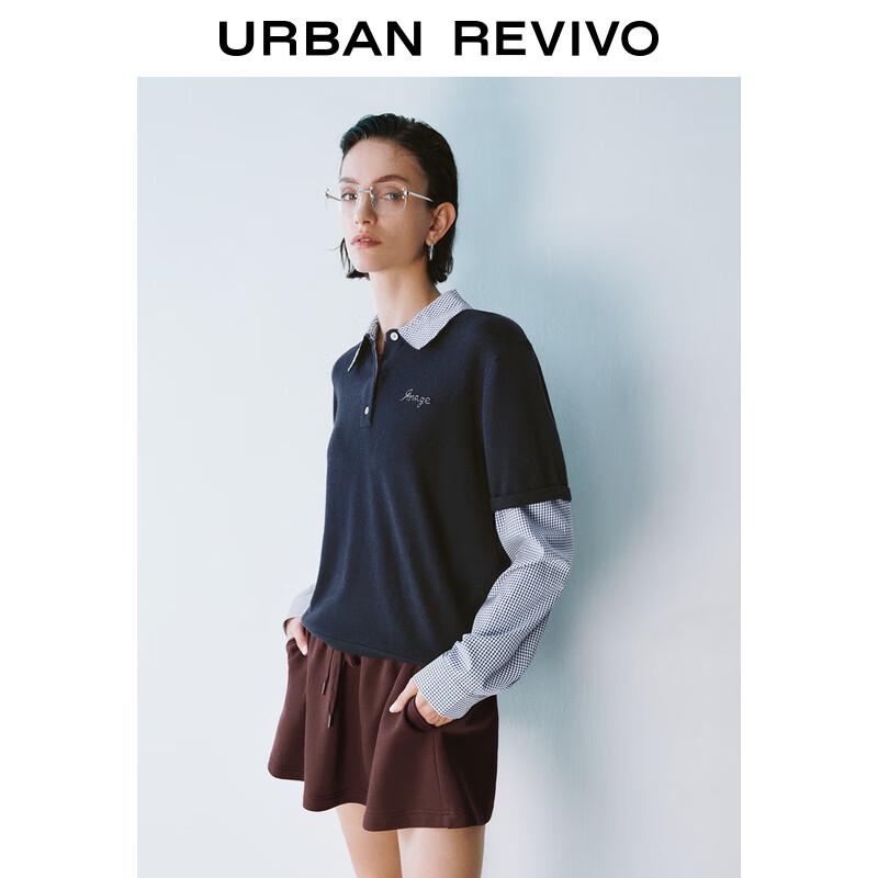 UR Women's Patchwork Plaid Knit Polo Sweater