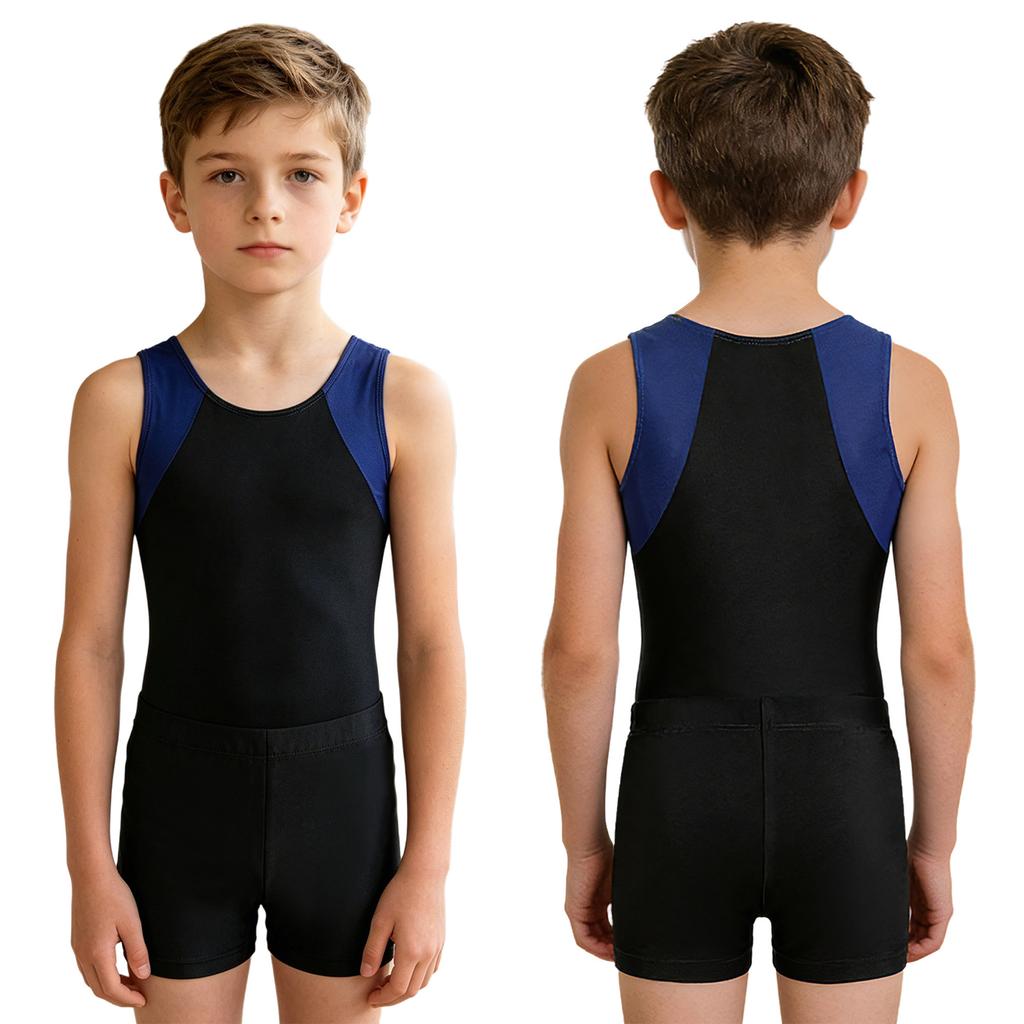Dětská chlapecká kombinéza Unitard bez rukávů s šortkami Gymnastic Workout Biketard Trikot