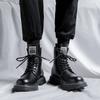 Herrenstiefel Winter Warm Plüsch Lässige Lederstiefel Mode Britischer Stil Rutschfest Outdoor Dicksohlige High Top Motorradstiefel