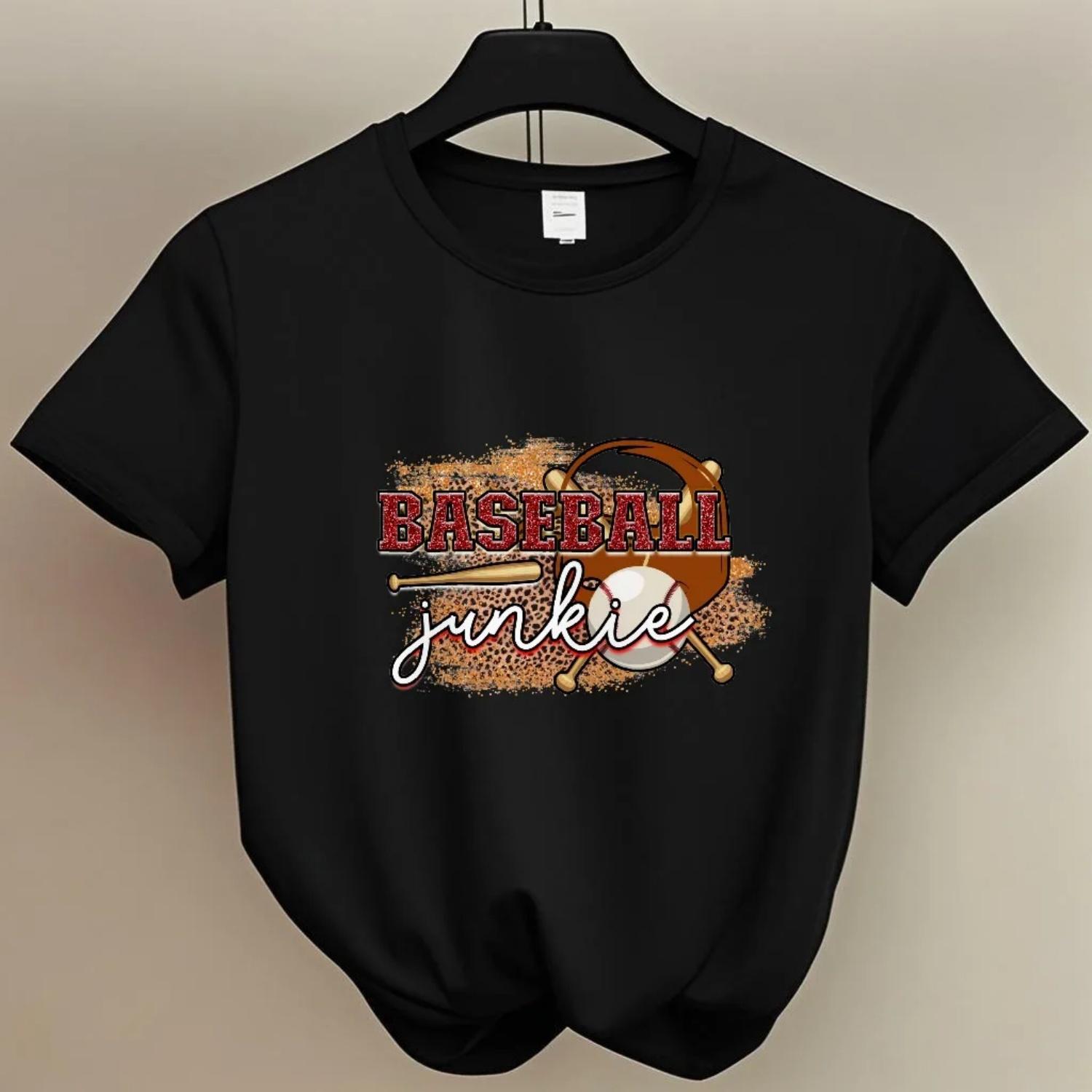 

Women s Short Sleeve T-Shirt Baseball Junkie Print for Outdoor Baseball Tournaments Young Women with a Passionate Sporty Style S чёрный