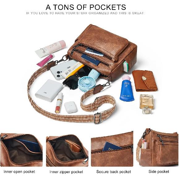 Bluome Crossbody Purses for Women, Medium Large Faux Leather Crossbody Bags Lightweight Sling Bag Shoulder Handbags