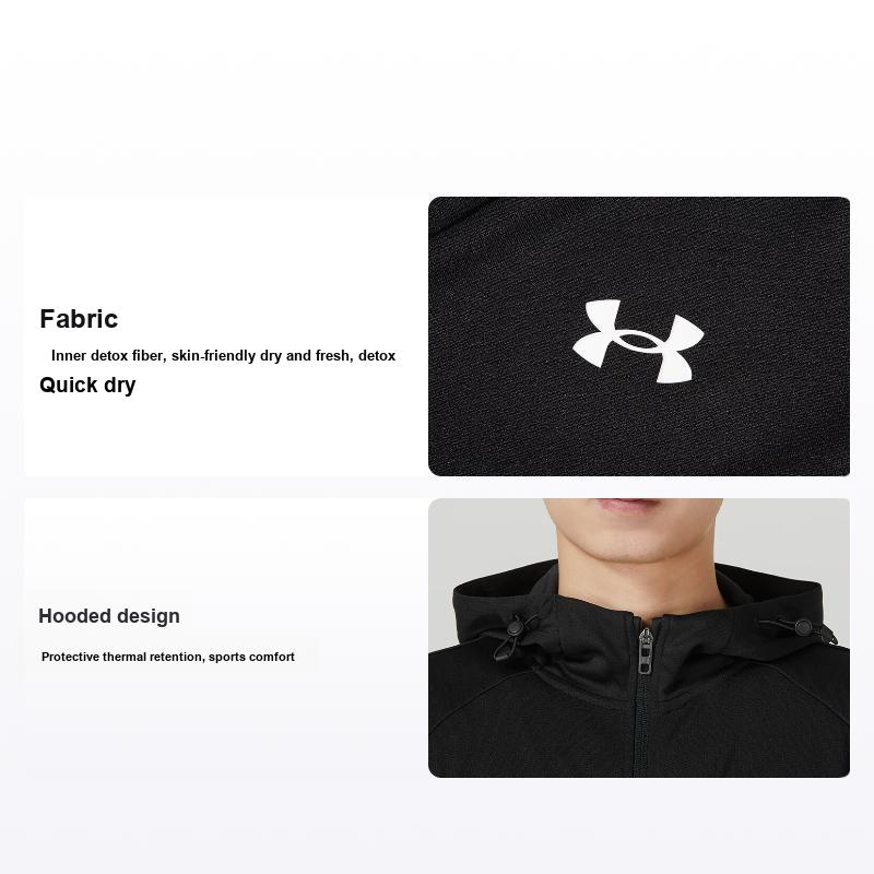 Under Armour Logo Print Sports Running Fitness Training Hoodie Men jackets Black 23600303-001 2XL