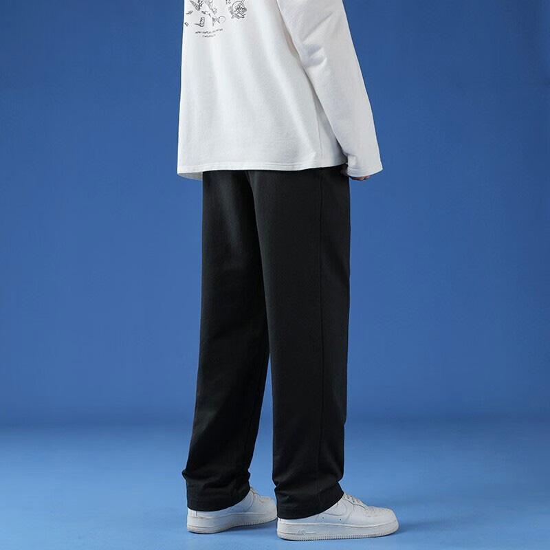 Li Ning Logo Print Solid Color Fleece Straight Leg Knitted Sports Pants Men bottoms Black YKLT415-1