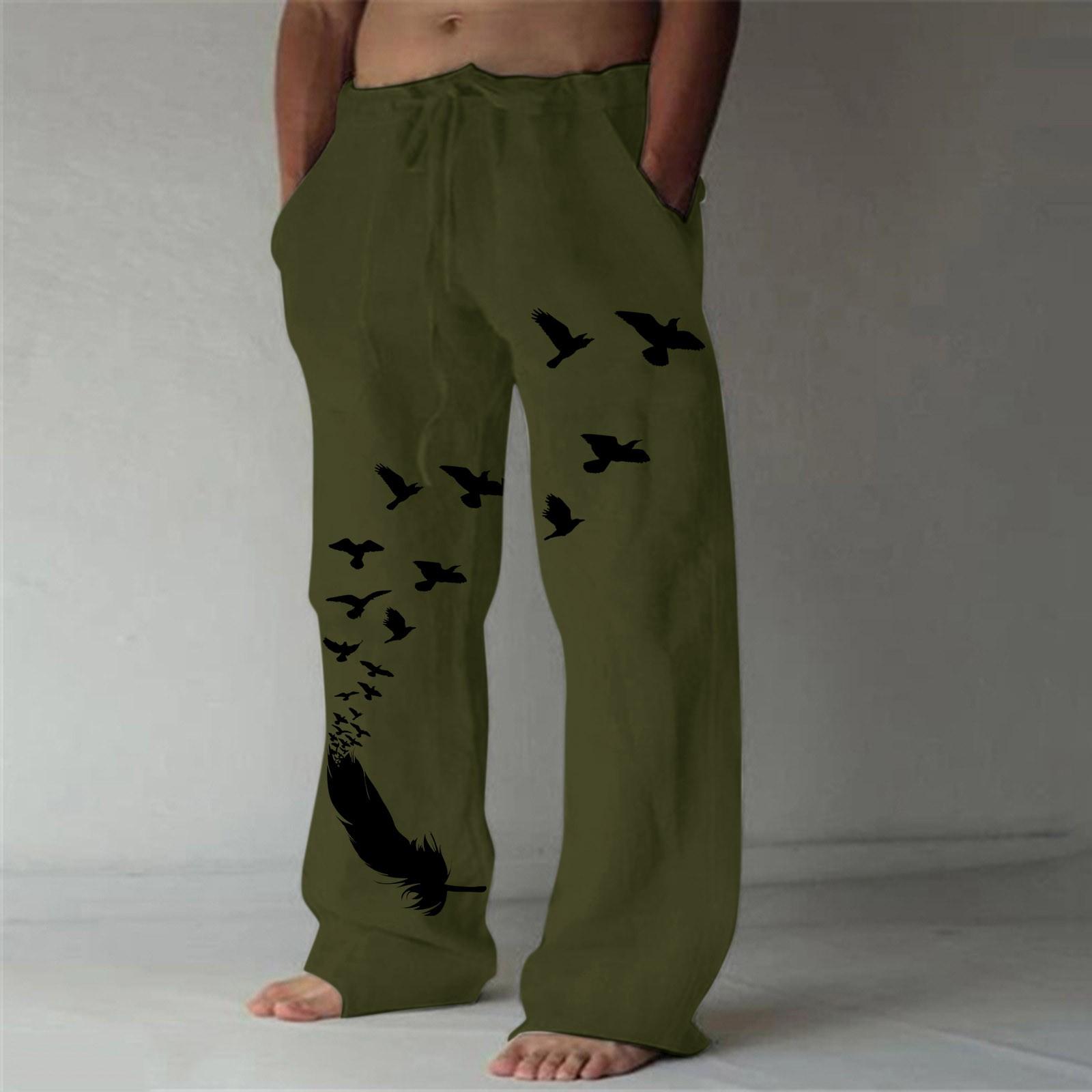 Men s   Casual Loose And Comfortable Casual Pants Cotton Linen Drawstring Trousers M зелёный