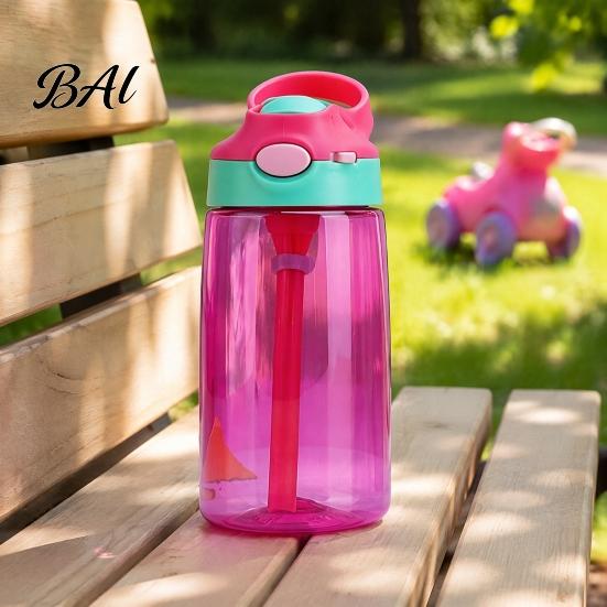 Anti Choking Training Bottle for Kids Cartoon Sippy Cup, 470ml Water with Straw Adjustable Strap, Pop Up Toddler Lid Flip Top Tumbler School, Portable