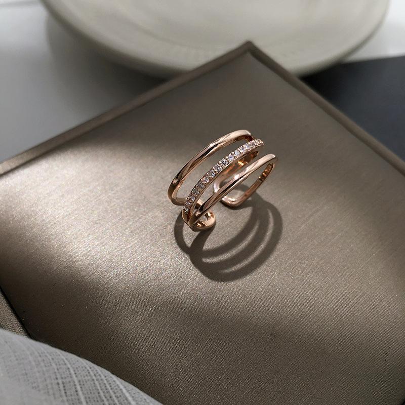 Women's Silver Micro-Pavé Diamond Index Finger Ring - Korean-Japanese Light Luxury Design