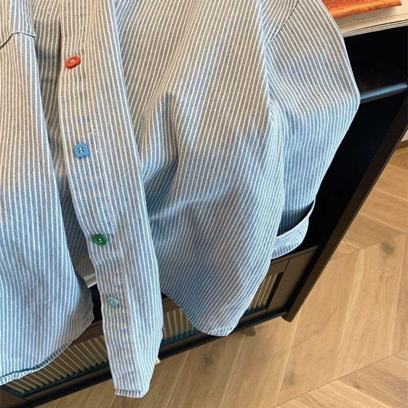 Retro Schlichte Kontrastfarbe Dopamin Locker Vielseitig POLO Kragen Hemd Damen Langarm Oberteil