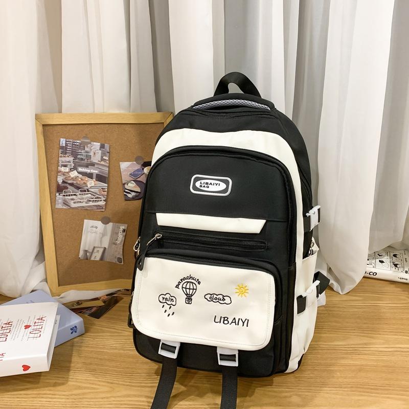 Contrasting Color Junior High School Students' Large Capacity Schoolbags  Female High School Students' Shoulder Bags  Balloon Badges and Backpacks