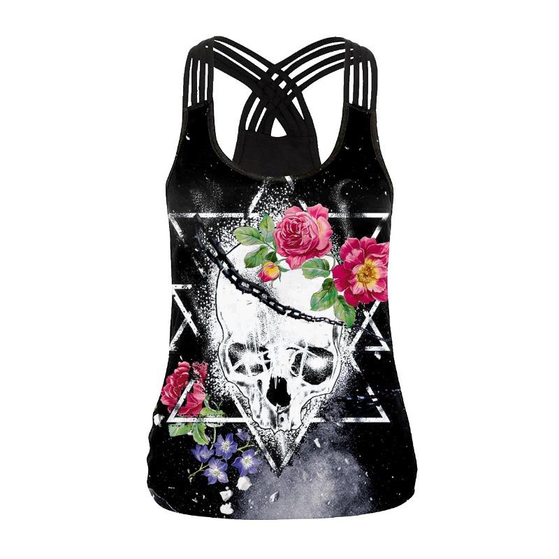 A Halloween women's horror skull digital print vest