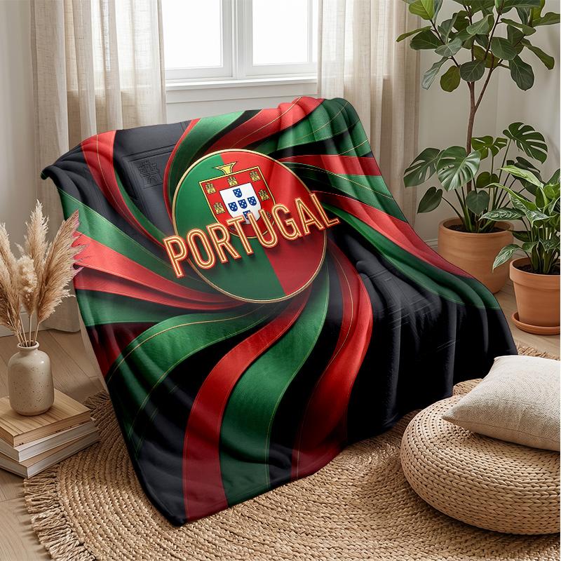 Portugal Football Printed Flannel Blanket Skin Friendly Warm Decorative Throw for Indoor Couch Bed Daily Use