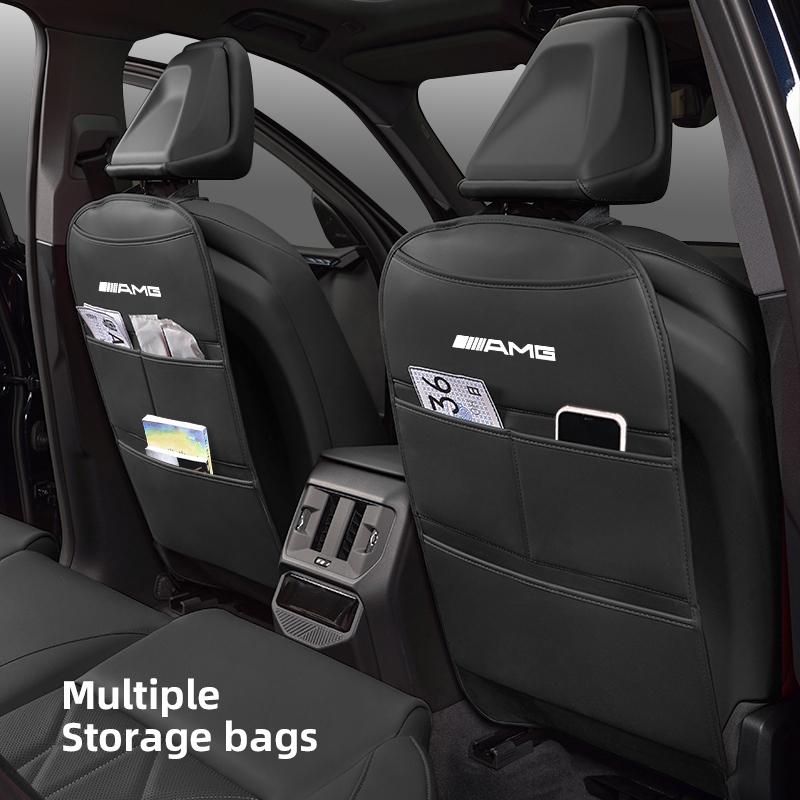 Car Seat Back Protector Anti-Kick Mats PU Leather Anti Dirty Pad With Storage Auto Accessories For Mercedes Benz AMG A B C E G