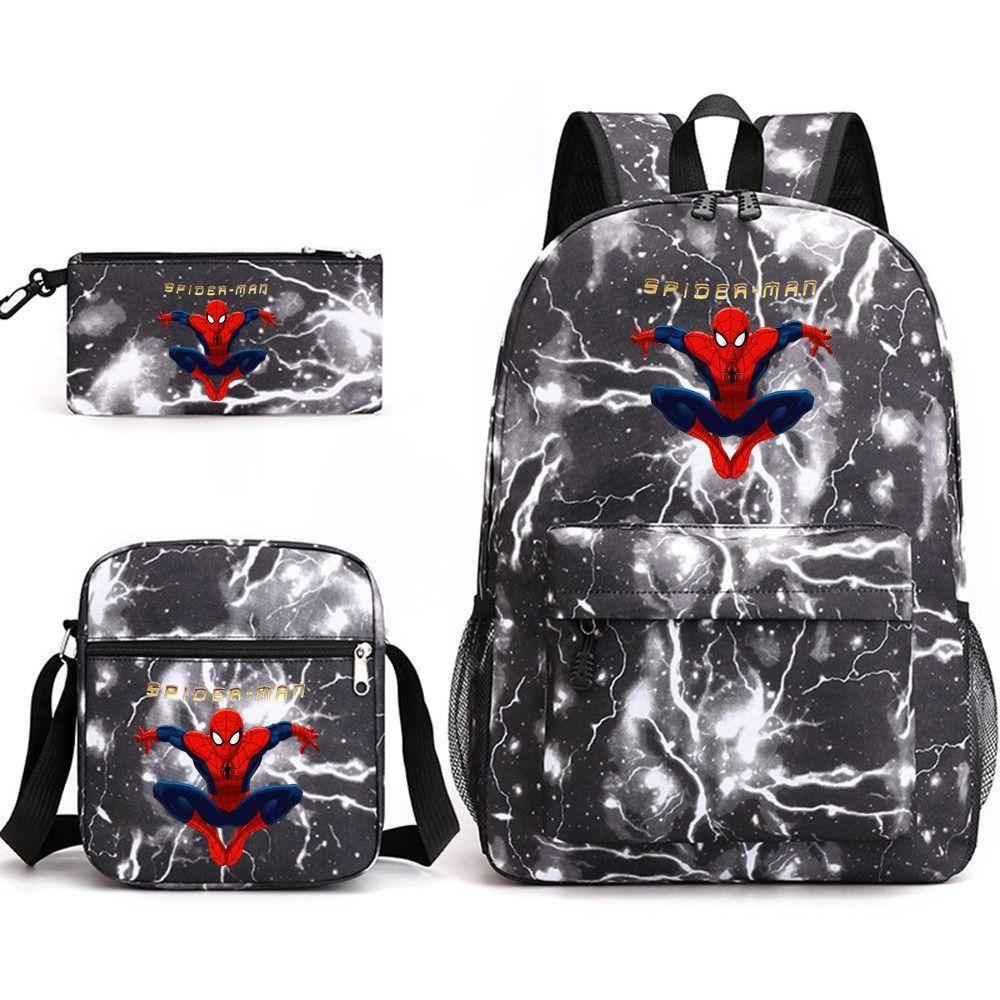 Spider-Man Schoolbag Three-Piece Game Merchandise Backpack Large Capacity Middle School Students Outdoor Campus Computer Canvas Bag three-piece set