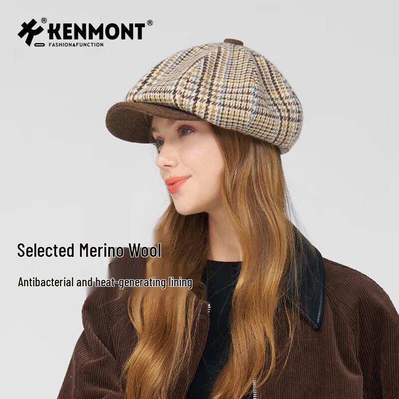 Женская восьмиугольная беретка Kameng в клетку из овечьей шерсти OS