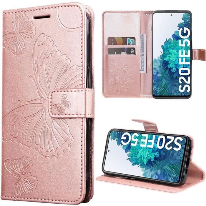 Coque pour Samsung Galaxy S20 FE - Cuir Synthétique - Motif Papillon - Fermeture Magnétique