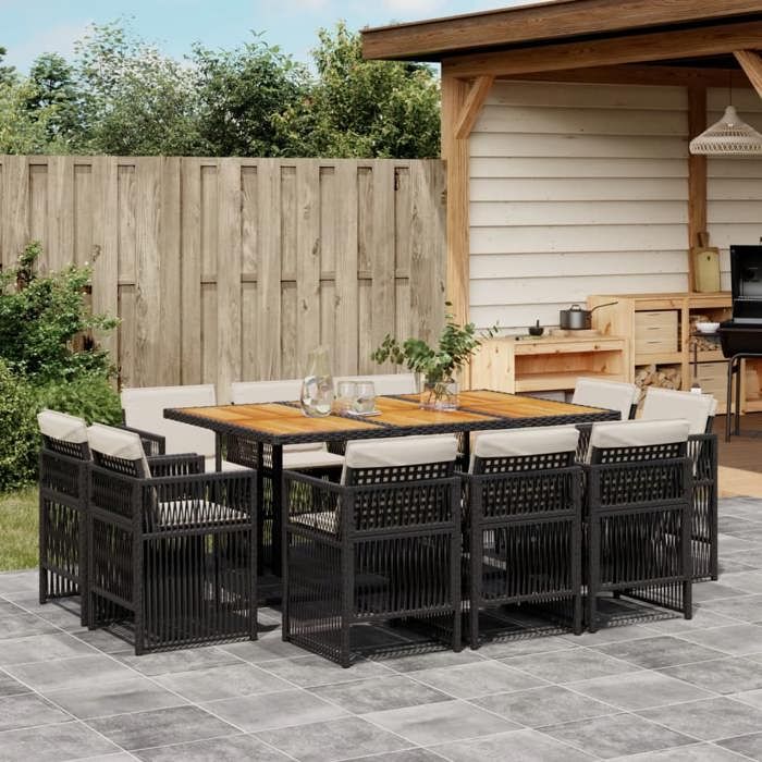 VidaXL Ensemble à Manger de Jardin avec Coussins 11 pcs, Table et Chaises à Dossier Rabattable, Meubles d'Extérieur Patio 3211035