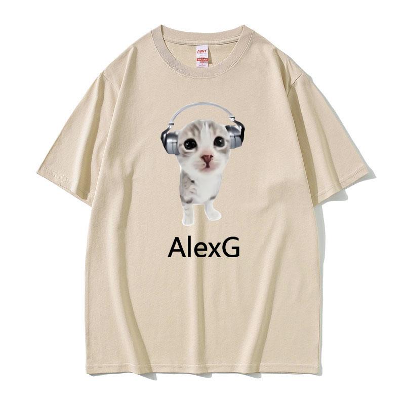2025 Summer Singer Alex G Tshirt Cute Funny Cat with Headphones Meme Graphic Print Men Women 100% Pure Cotton Printed T-shirt