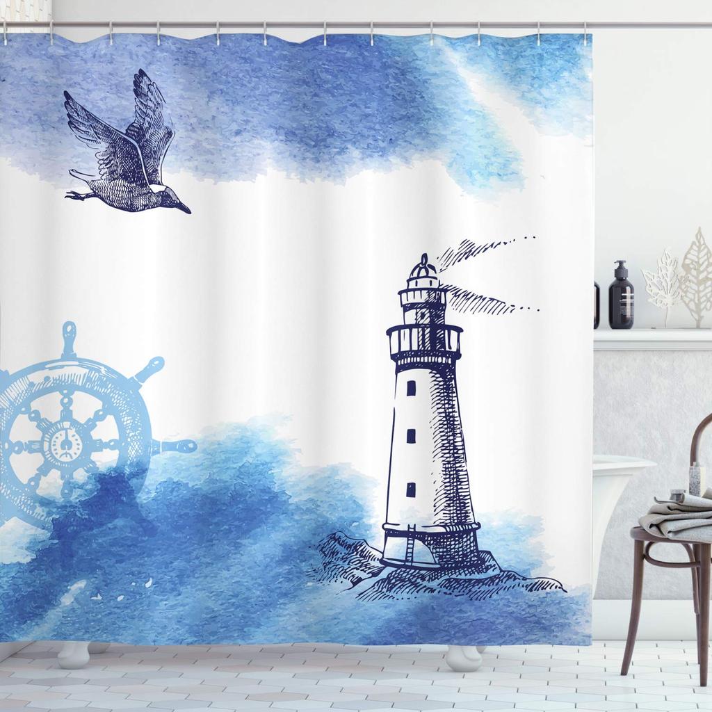 Lighthouse Shower Curtain Bathroom Decor Ocean Sunrise Nautical Seascape Shower Curtains Polyester Fabric Bath Curtain with Hook