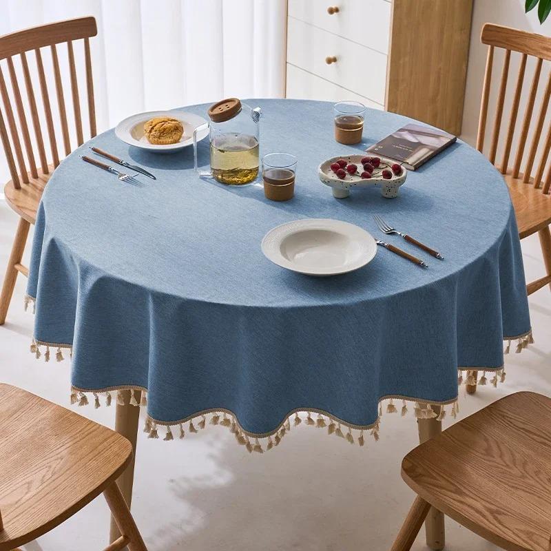 Modern Minimalist Solid Color Round Tablecloth Thickened Multi-color Hanging Ear Tablecloth Options Dust Anti Slip Table Cover