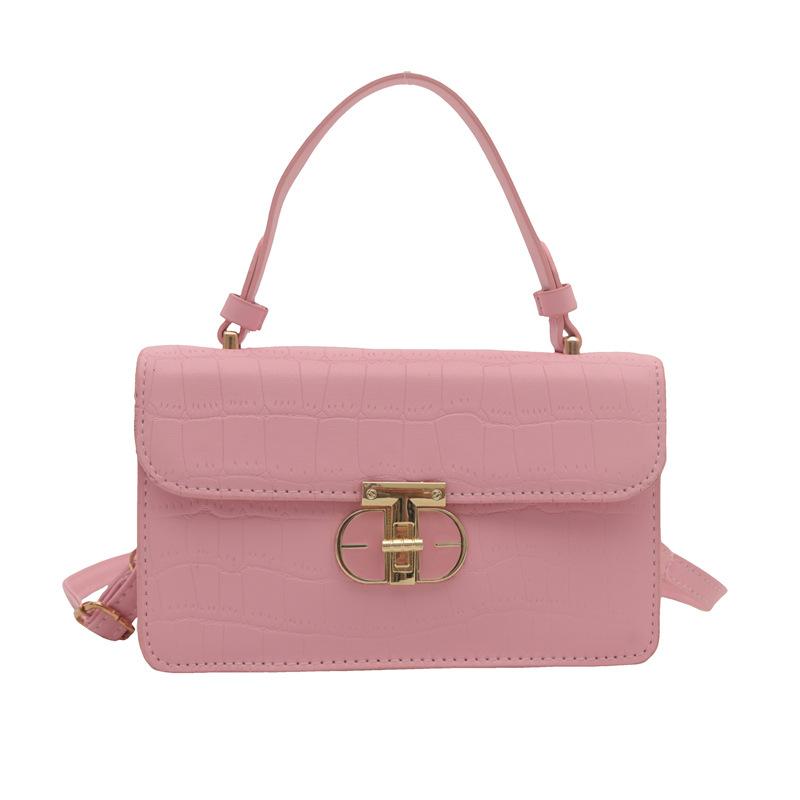 

Жіноча сумка темперамент однотонний візерунок крокодила універсальна портативна маленька квадратна сумка на замку нова модна сумка через плече 2024 р. рожевий