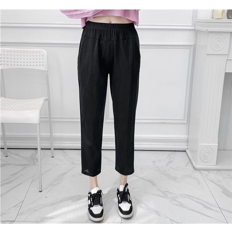 

Женская весенняя одежда 2023 года K-стиль Минималистичные Однотонные Укороченные Брюки Эластичная Высокая Посадка Свободные и Стройнящие Клетчатые Универсальные Повседневные Брюки Black 3XL