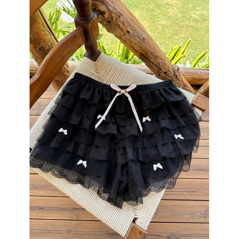 Layered Lace Bow Skirted Shorts for Women One Size