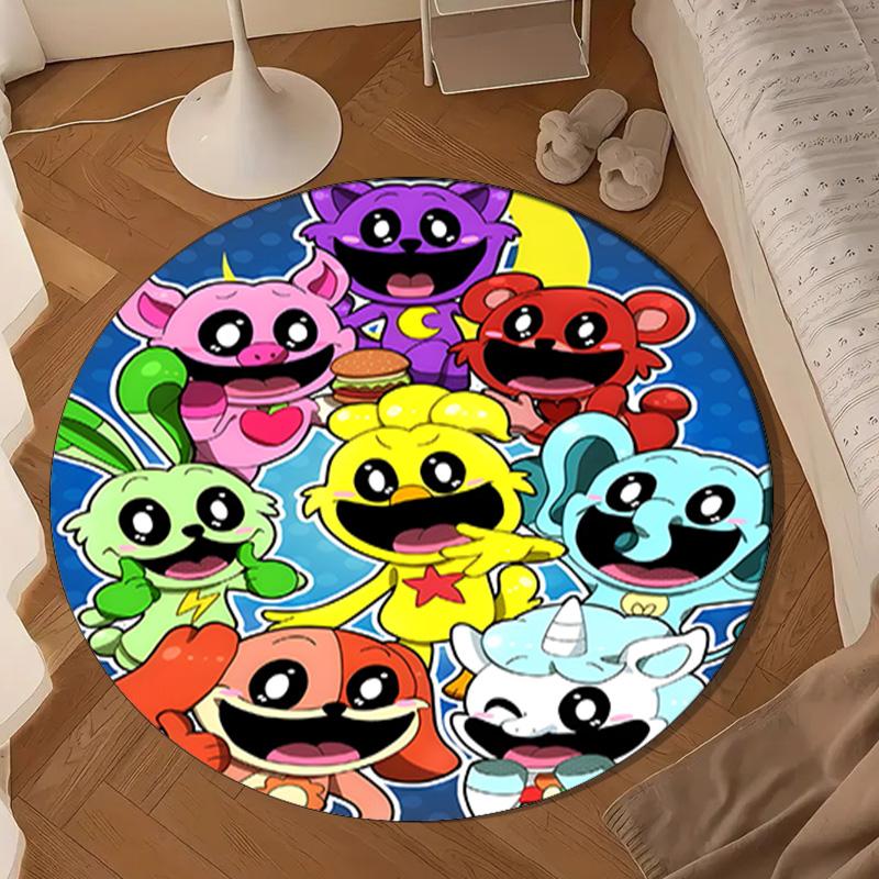 Happy Smiling Cartoon Characters Round Rug for Livingroom,Bedroom, Palyroom, Chair Rug, Area Rug, Circle Carpet, Large Size Fan Christmas Gift