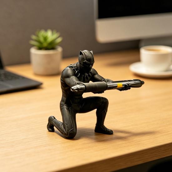 Kneeling Hero Pen Stand, 3D Printed Dark Style Desk Organizer, Action Figure Pencil Holder for Office, Collectible Gift