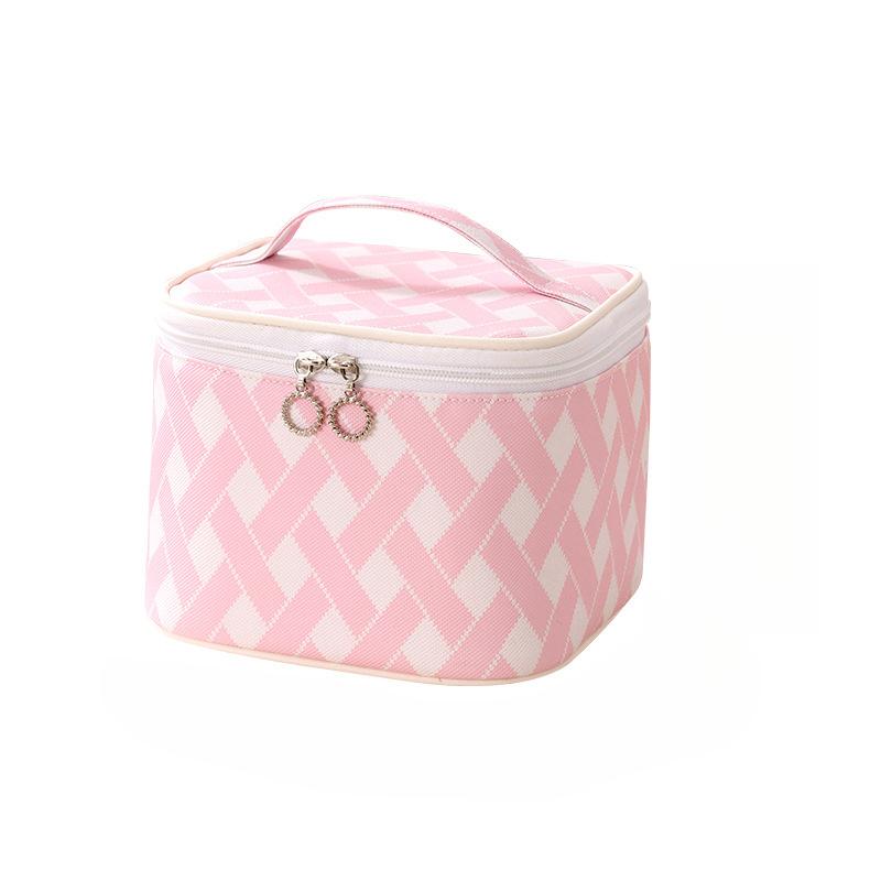 Grid Portable Stylish Pattern Cosmetic Bag Large Capacity Travel Makeup Storage