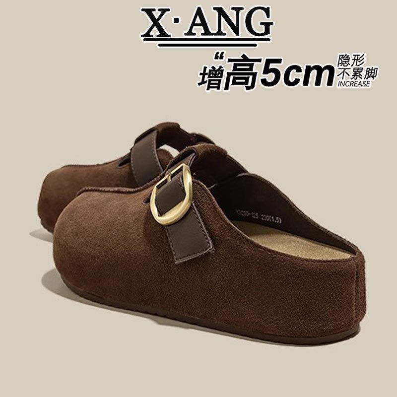 Cowhide version platform children's autumn new bag head half slippers women wear one foot lazy shoes