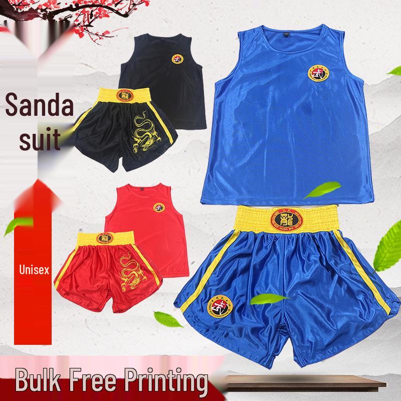 Sanda Muay Thai Set: Dragon-Embroidered Short-Sleeve & Shorts for Men, Women, and Kids - Martial Arts Performance Costume