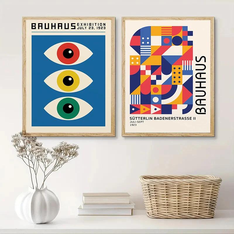 Minimalist Bauhaus Eyes Canvas Print Mid Century Bauhaus Music Vinyl Geometric Wall Art Poster for Modern Living Room Home Decor