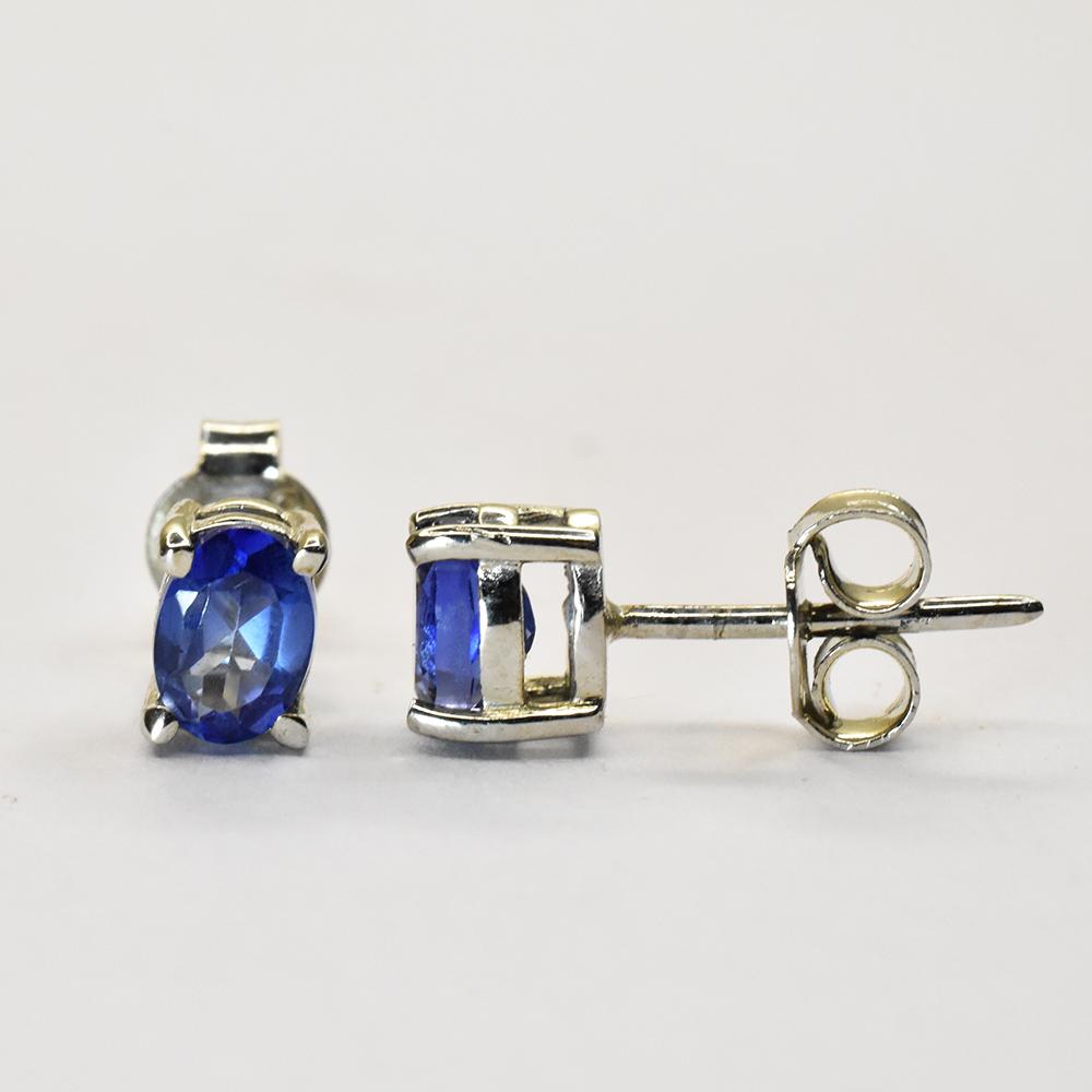 NATURAL Blue Tanzanite 6mm X 4mm Stud Earring 925 Sterling Silver CERTIFIED