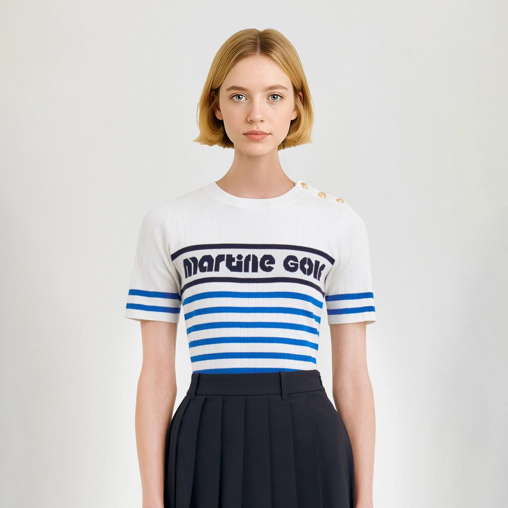 MARTINE GOLF Stripe Round Sweater_D/Blue
