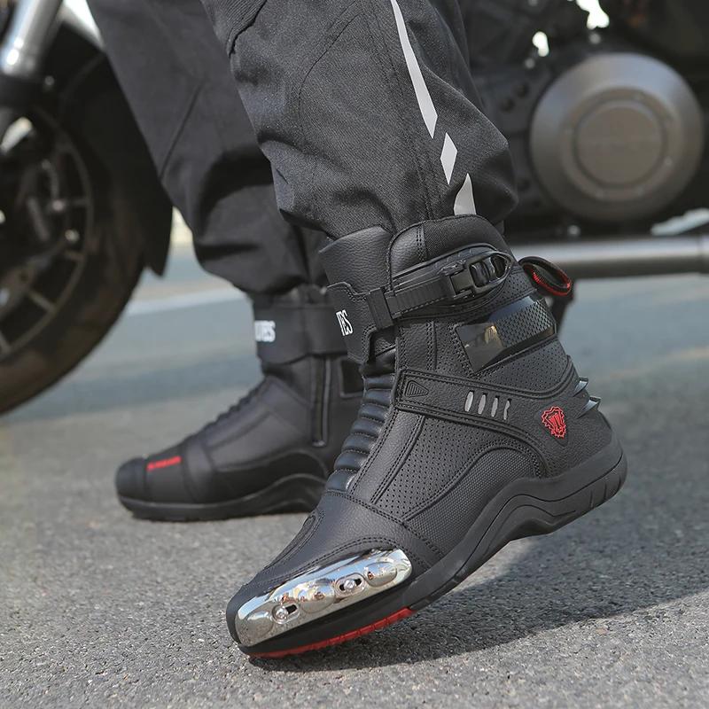 New Motorcycle Boots Men Leather Motos Breathable Anti Slip Wear-Resistant Riders Boots Motorbike Racing Ankle Length Shoes