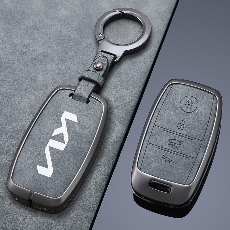 2026 Hot Car Sticker Zinc Alloy Leather Car Remote Key Case Protection Cover Shell Fob Holder For Kia Sorento/Rio/Rio5/Optima/K5