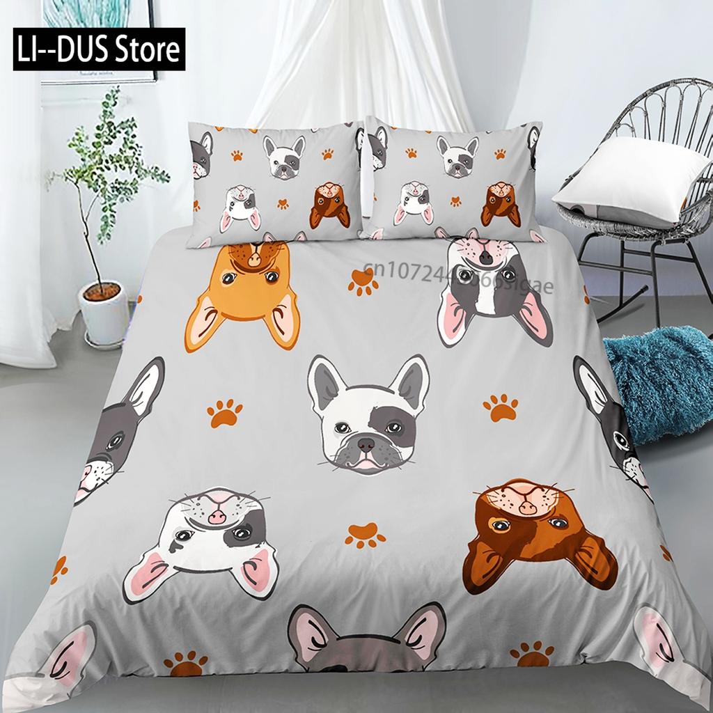 Comforter Cartoon Dog Cute Pug For Family Home Decor Pet Theme For Children Kid Women Gifts Bedroom Comfort Bedding Set
