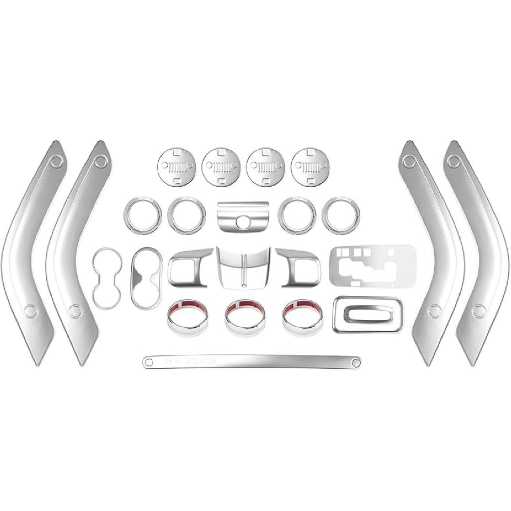 26PCS Full Set Interior Trim Kit Compatible With Jeep Wrangler JK JKU 2011-2018 2&4-Door Inner Center Console Trim, Door Handle, Cup Holder Cover