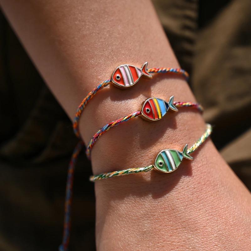 Geflochtenes Seil Boho Fisch Armband Verstellbarer Quasten Schmuck für Damen Böhmen Farbe Freundschaft Strand Femme Accessoires