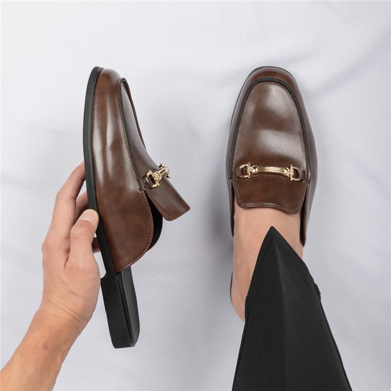 Luxury New Designer Men's Black Brown Patent Leather Half Shoes For Men Mules Sandals Casual Shoes Slides Loafers Slippers