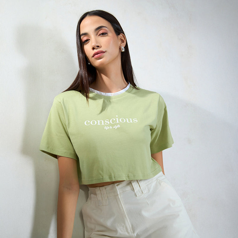 

Virgio Women Crop Length Regular Boxy Fit Round Top S зелёный