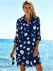 Plus Size Women's New Long Sleeve Printed Shirt Loose Fit Button Lapel Pocket Beach Printed Shirt, Plus Size Shirt