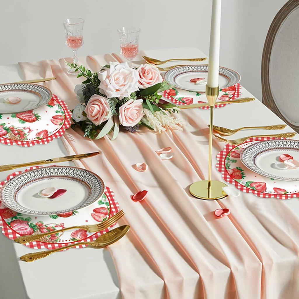 Erdbeer-Papier-Tischsets für Geburtstage im Frühling/Sommer und Babypartys mit Beeren-Thema.